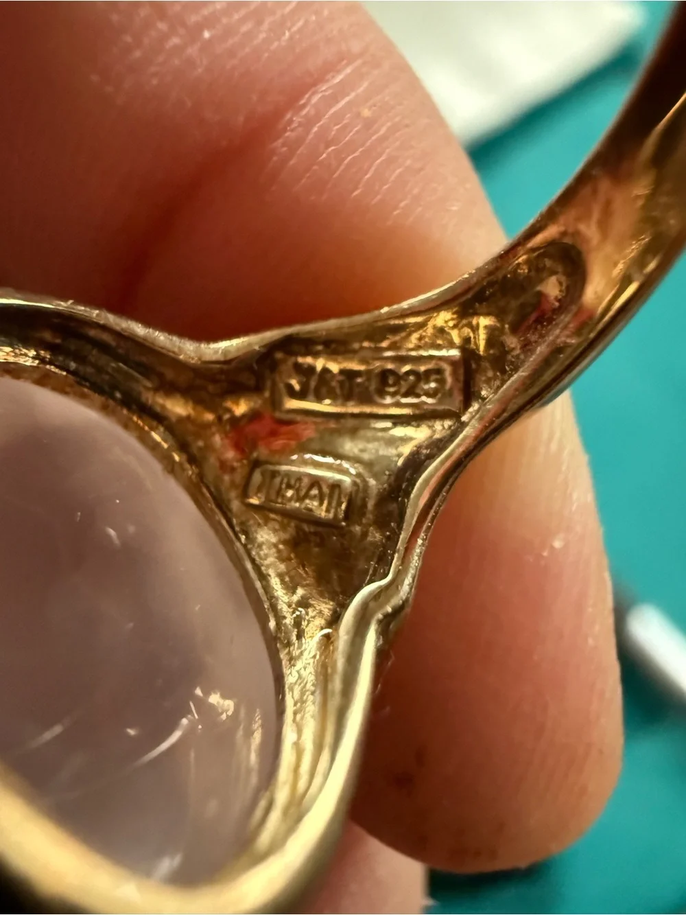 J& T 925 Sterling Silver Gold Vermeil Faceted Rose Quartz Statement Ring Sz 6